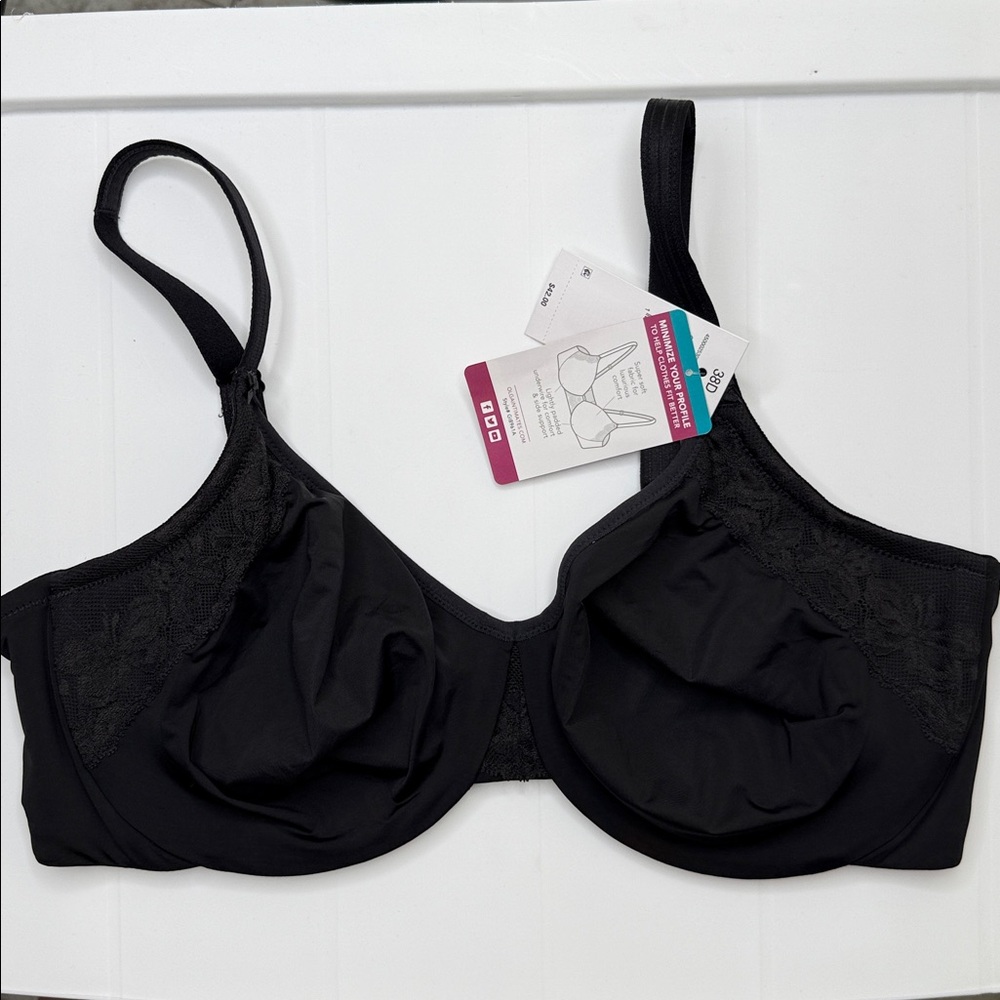 NWT Olga By Warners Cloud 9 Collection Minimizer Lace Details Soft Bra Size 38D